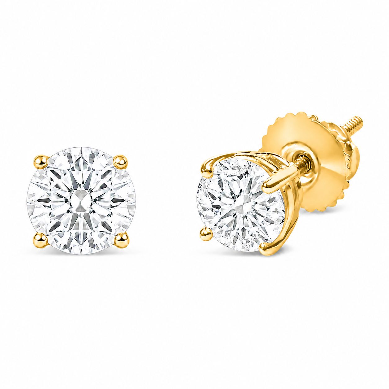 IGI Certified 14K Yellow Gold 1.00 Cttw Round Lab Grown Diamond Solitaire Stud Earrings