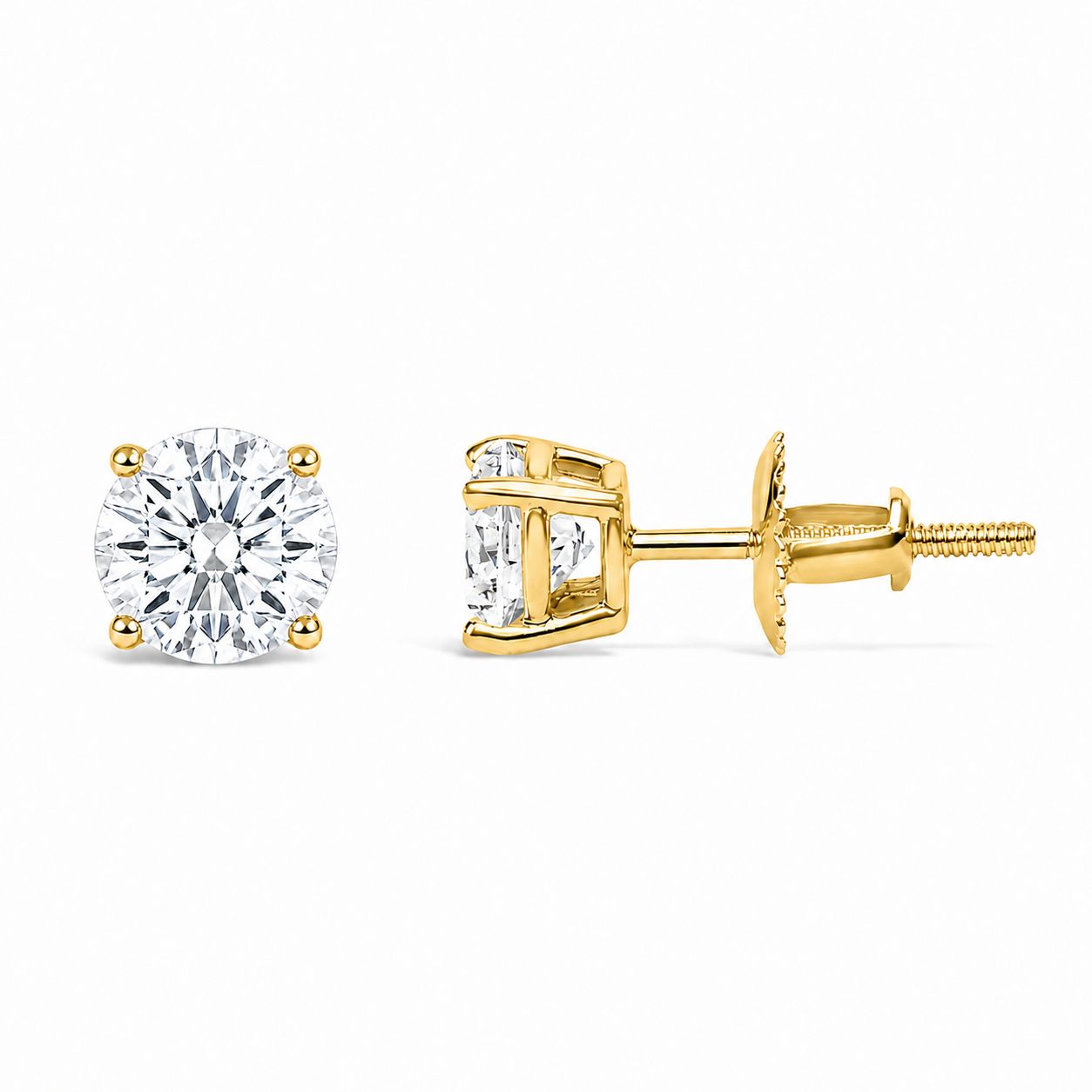 IGI Certified 14K Yellow Gold 1.00 Cttw Round Lab Grown Diamond Solitaire Stud Earrings