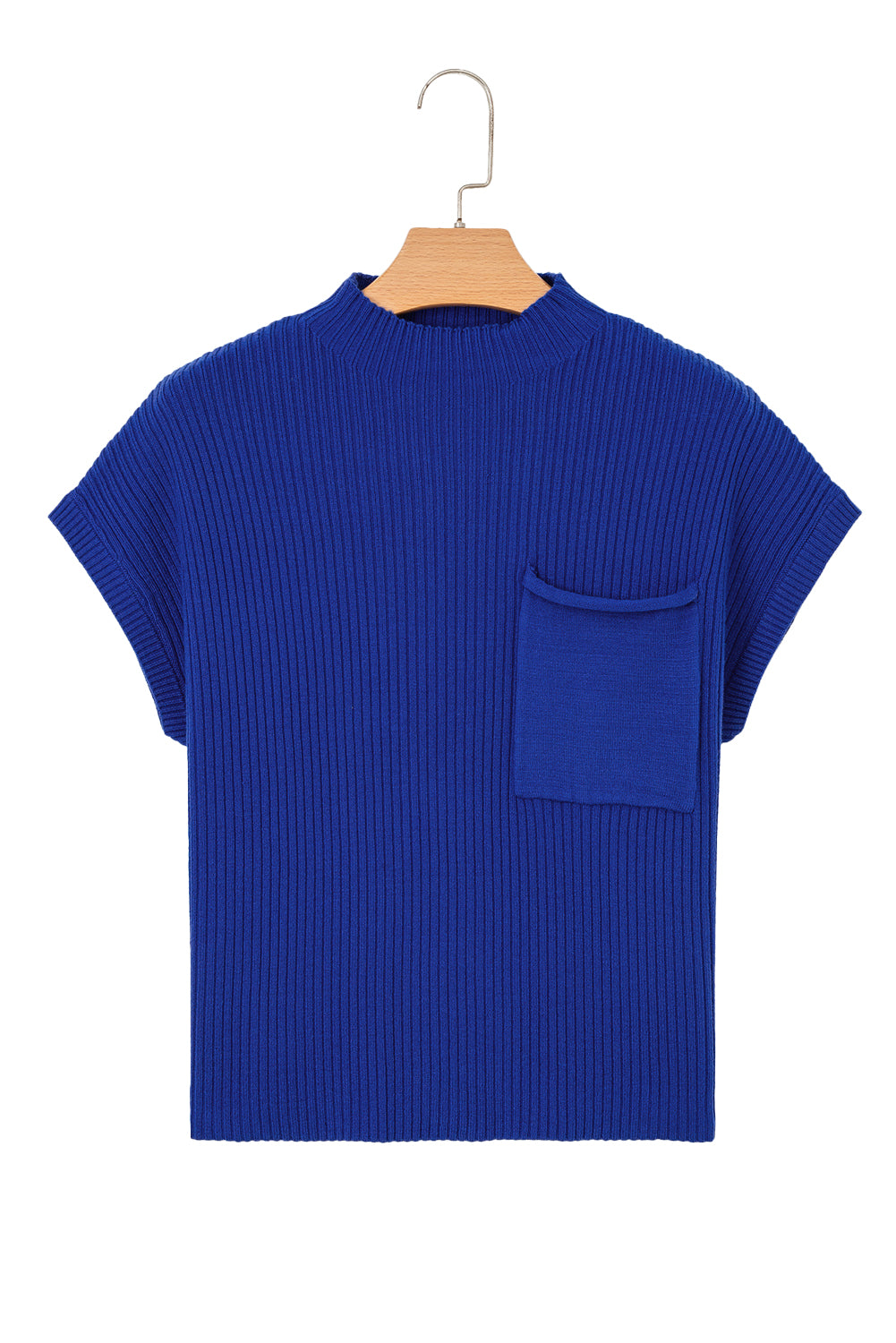 Gold Flame Patch Pocket Ribbed Knit Short Sleeve Sweater