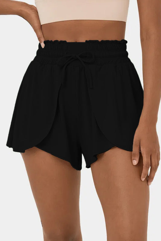 Black Frill High Waist Petal Wrap Swim Shorts