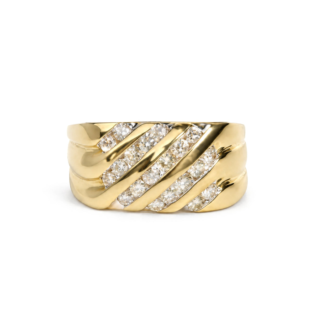 Men's 10K Yellow Gold 1.00 Cttw Channel Set Diamond 5 Row Band Ring