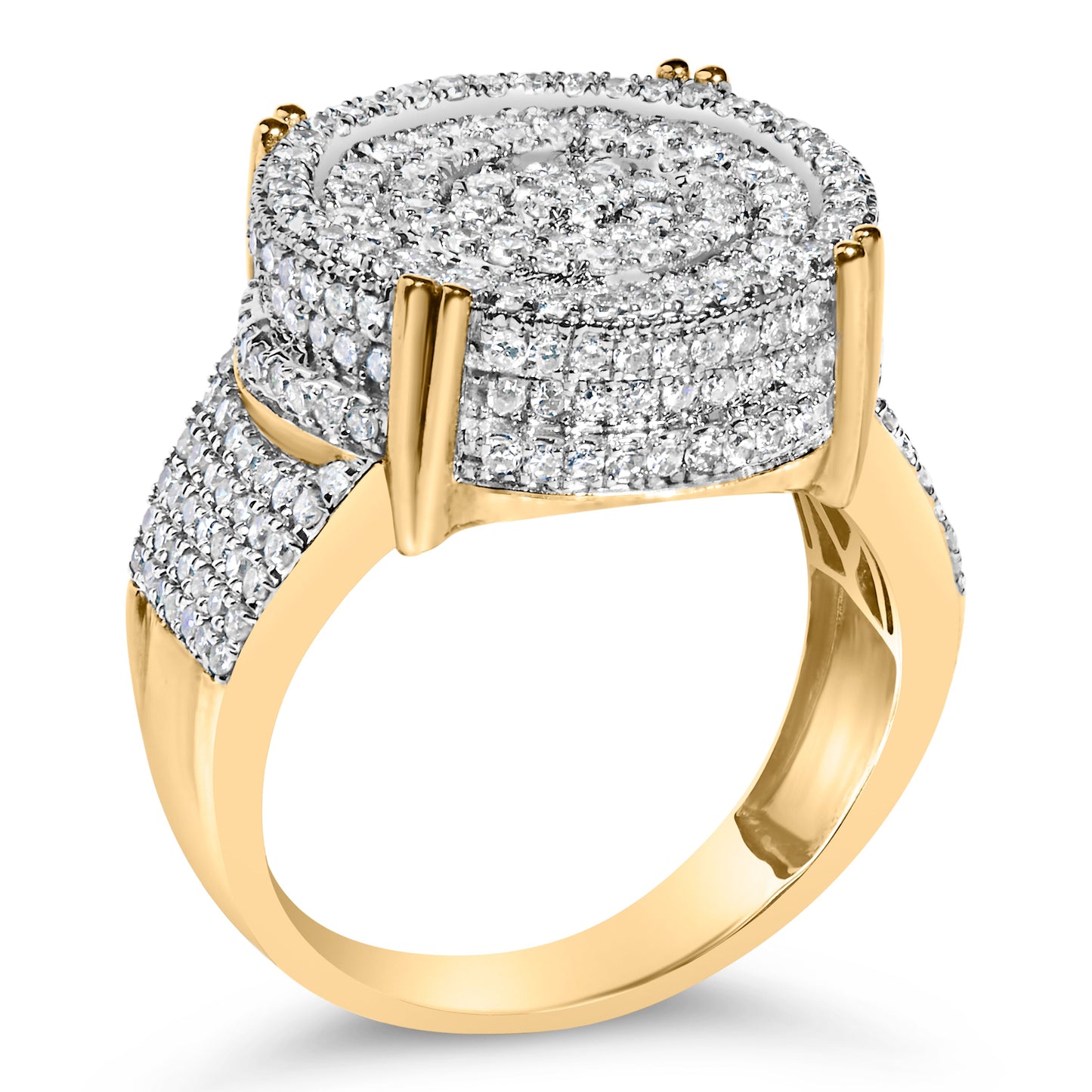 Men's 10K Yellow Gold 2-1/10 Cttw Diamond Concentric Circles Cocktail Ring