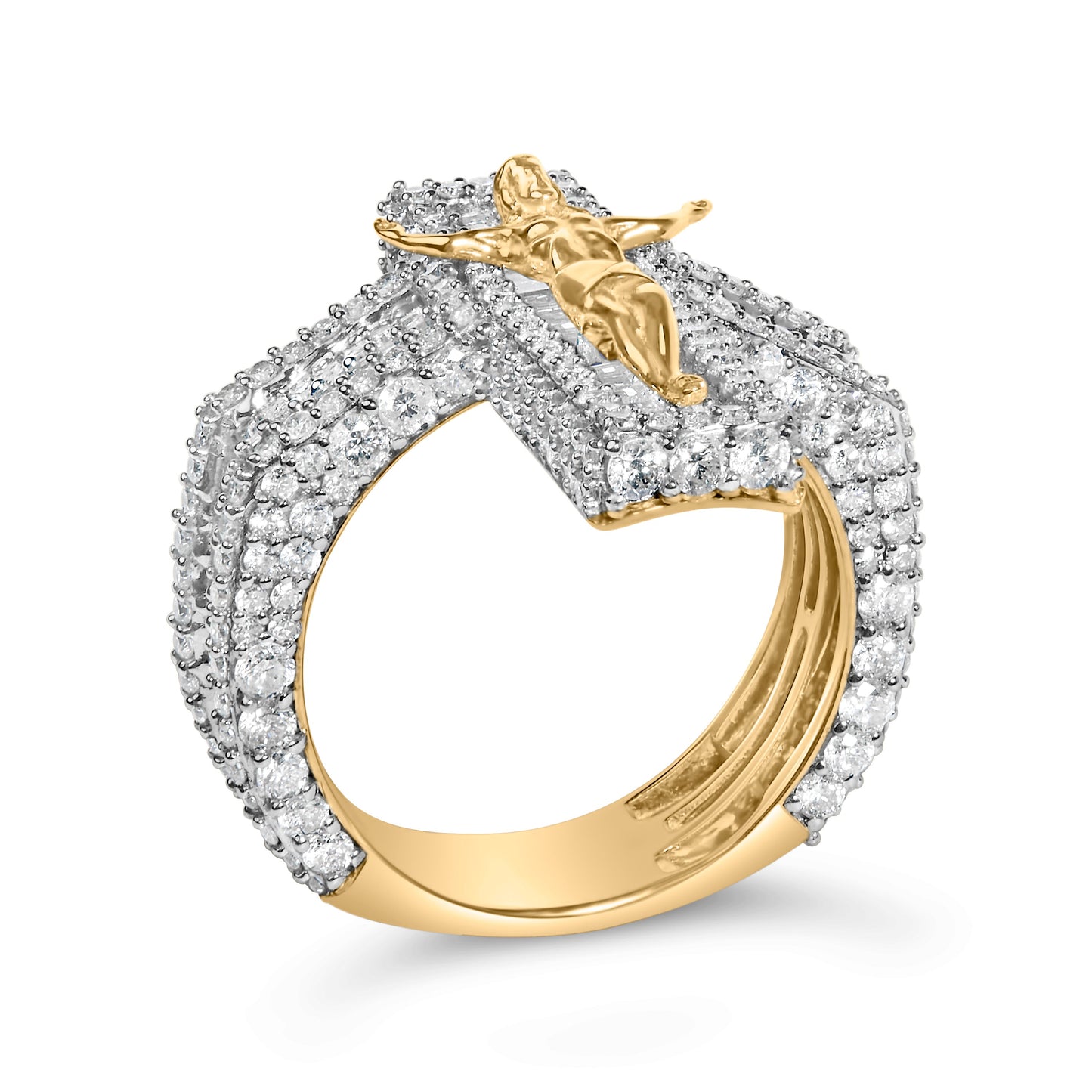 Men's 10K Yellow Gold 5-2/5 Cttw Diamond Jesus Crucifix Cross Cocktail Ring