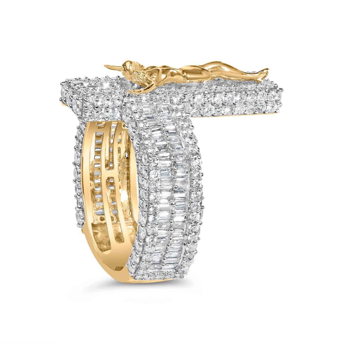 Men's 10K Yellow Gold 5-2/5 Cttw Diamond Jesus Crucifix Cross Cocktail Ring