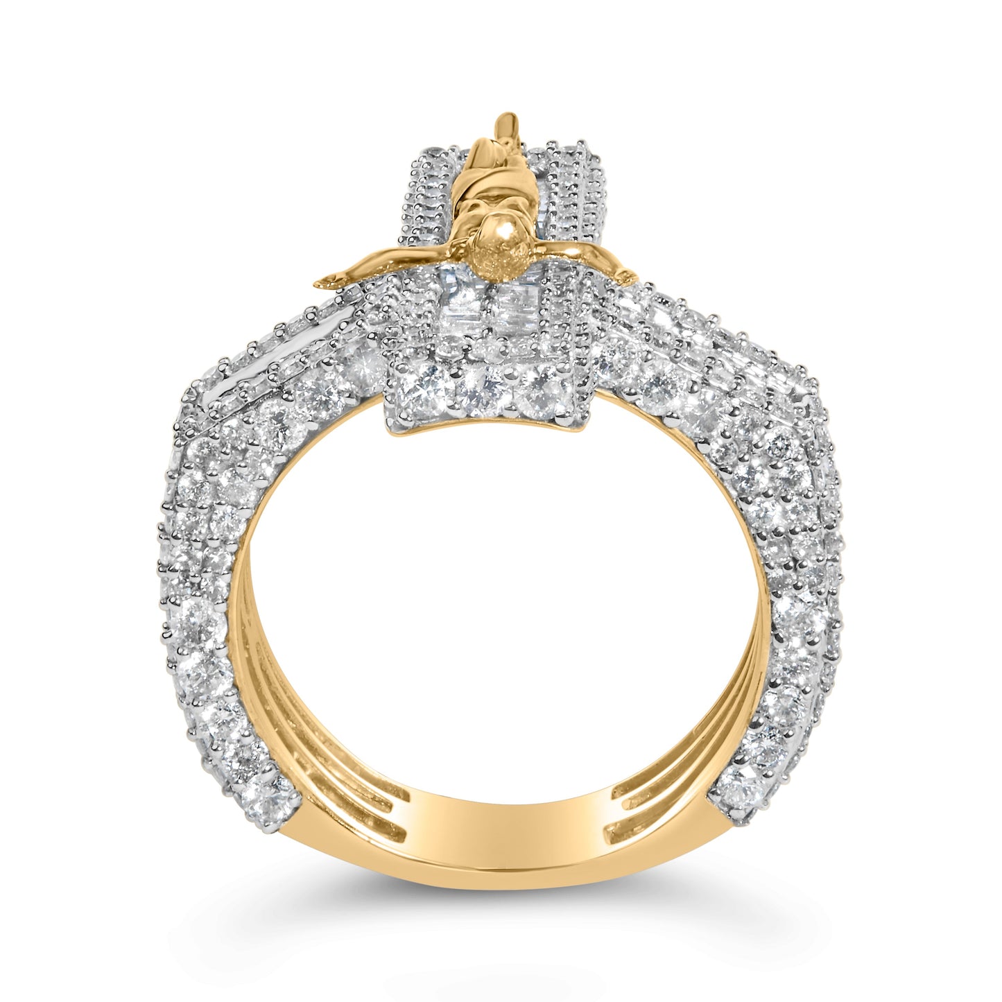 Men's 10K Yellow Gold 5-2/5 Cttw Diamond Jesus Crucifix Cross Cocktail Ring
