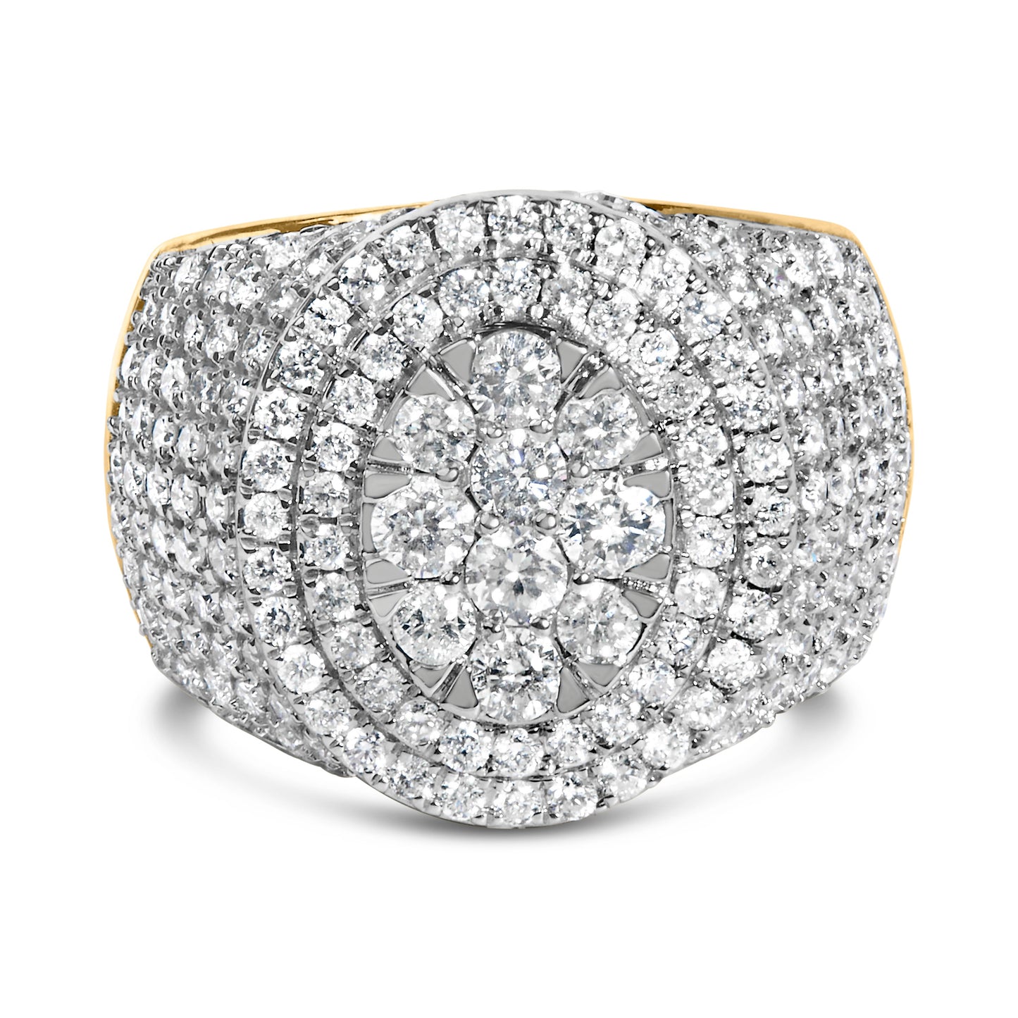 Men's 10K Yellow Gold 2-1/2 Cttw Round Diamond Cluster Cocktail Ring