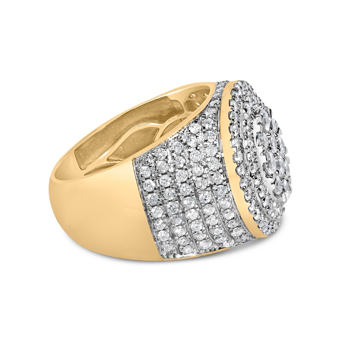 Men's 10K Yellow Gold 2-1/2 Cttw Round Diamond Cluster Cocktail Ring