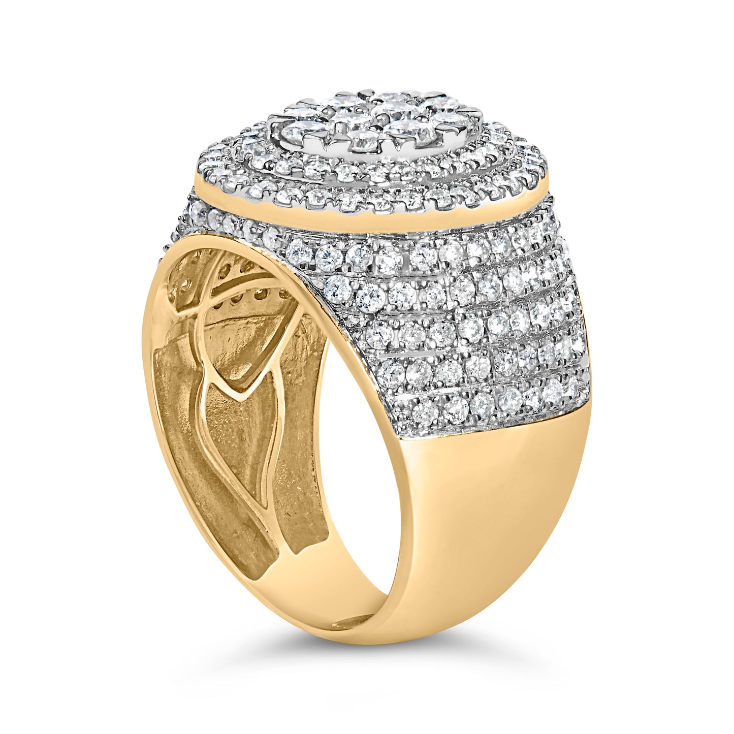 Men's 10K Yellow Gold 2-1/2 Cttw Round Diamond Cluster Cocktail Ring