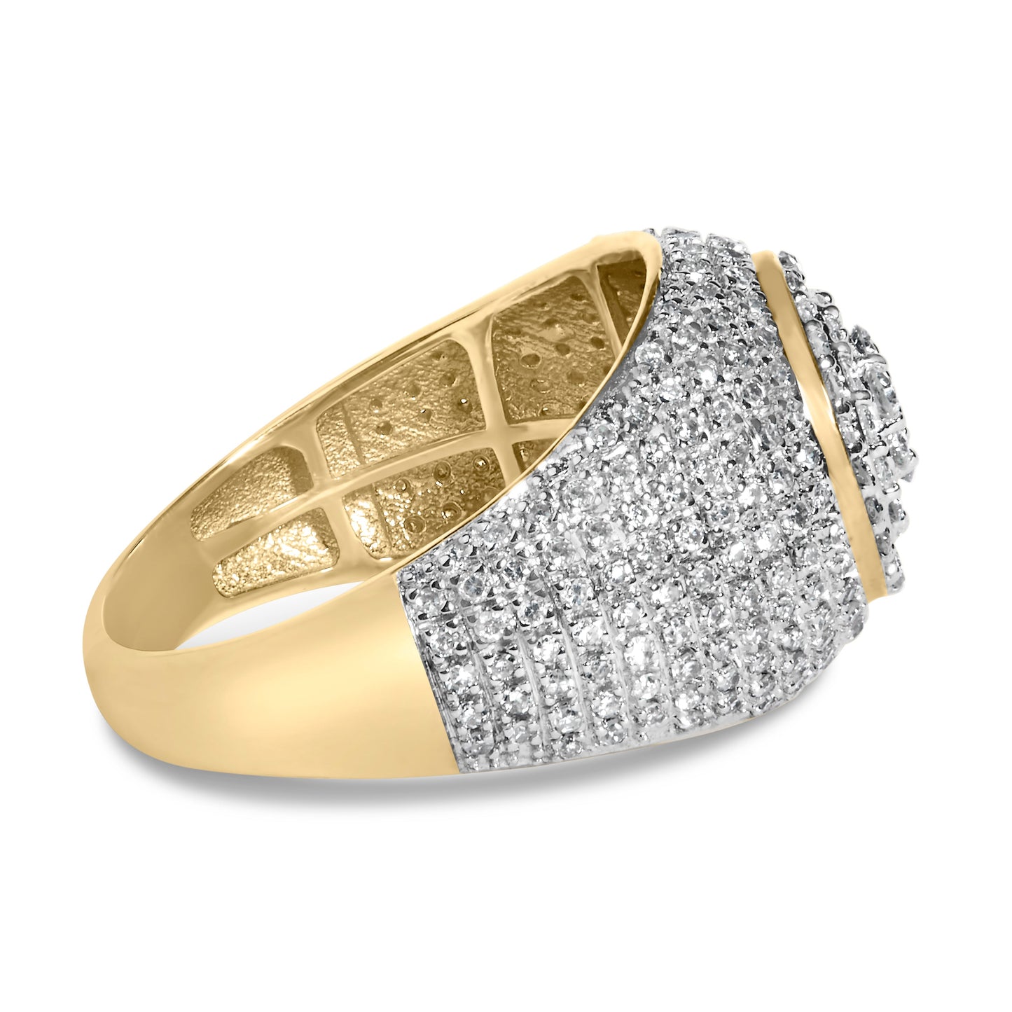 Men's 10K Yellow Gold 1 1/2 Cttw Diamond Cluster Dome Band Ring