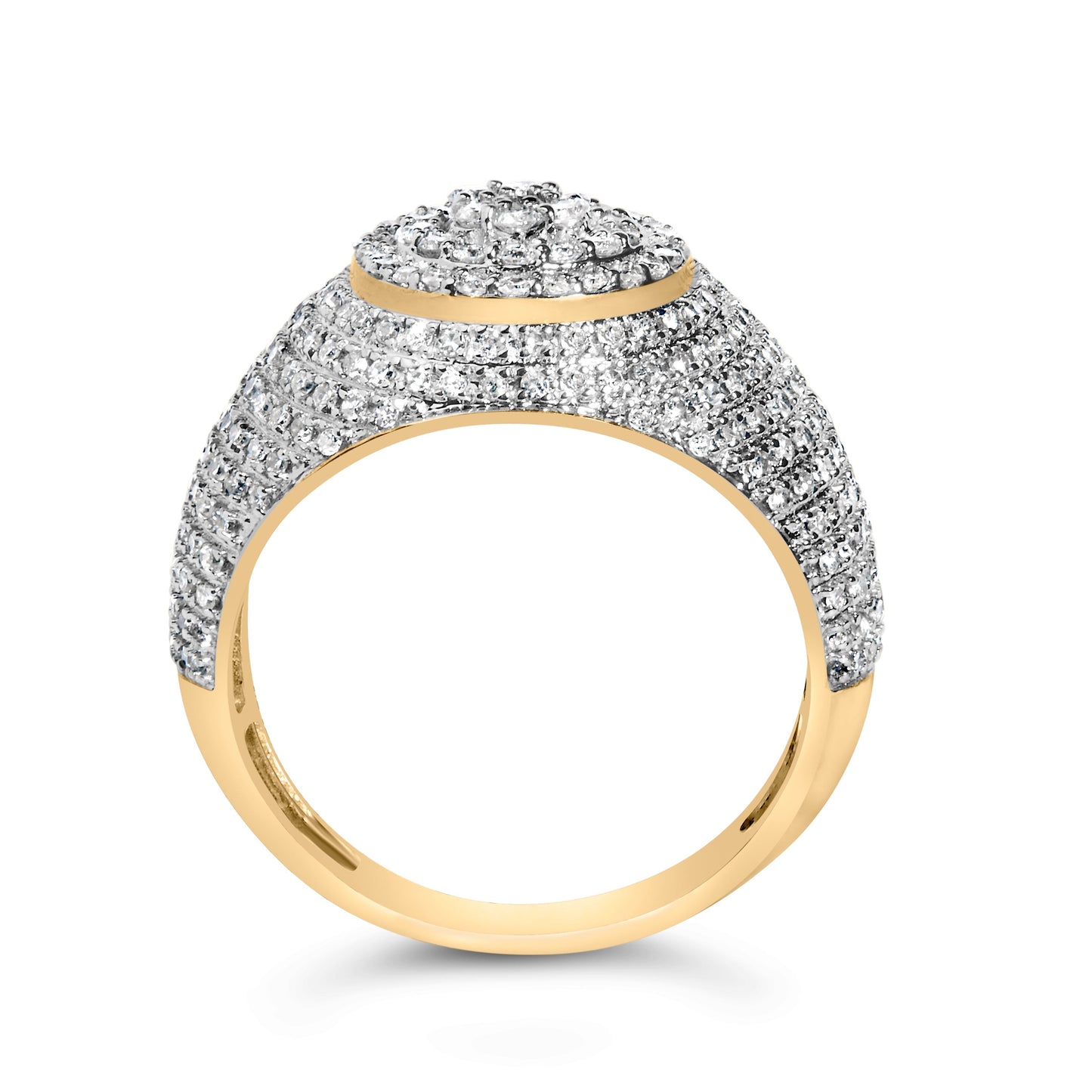 Men's 10K Yellow Gold 1 1/2 Cttw Diamond Cluster Dome Band Ring