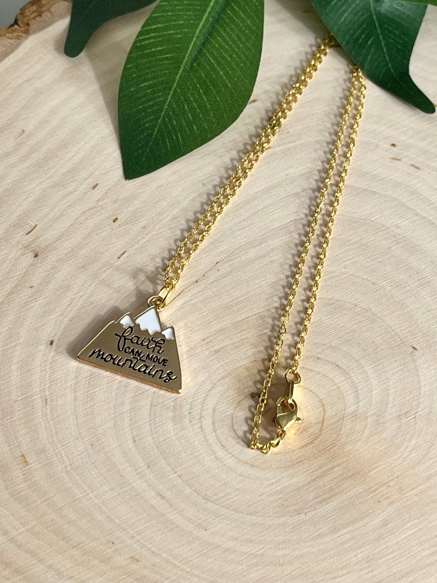 Gold Necklace Faith Can Move Mountains 16K
