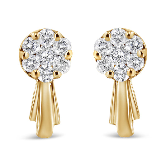 14K White Gold 3/4 Cttw Diamond Floral Cluster Drop and Dangle Stud Earrings (H-I Color, I1-I2 Clarity)