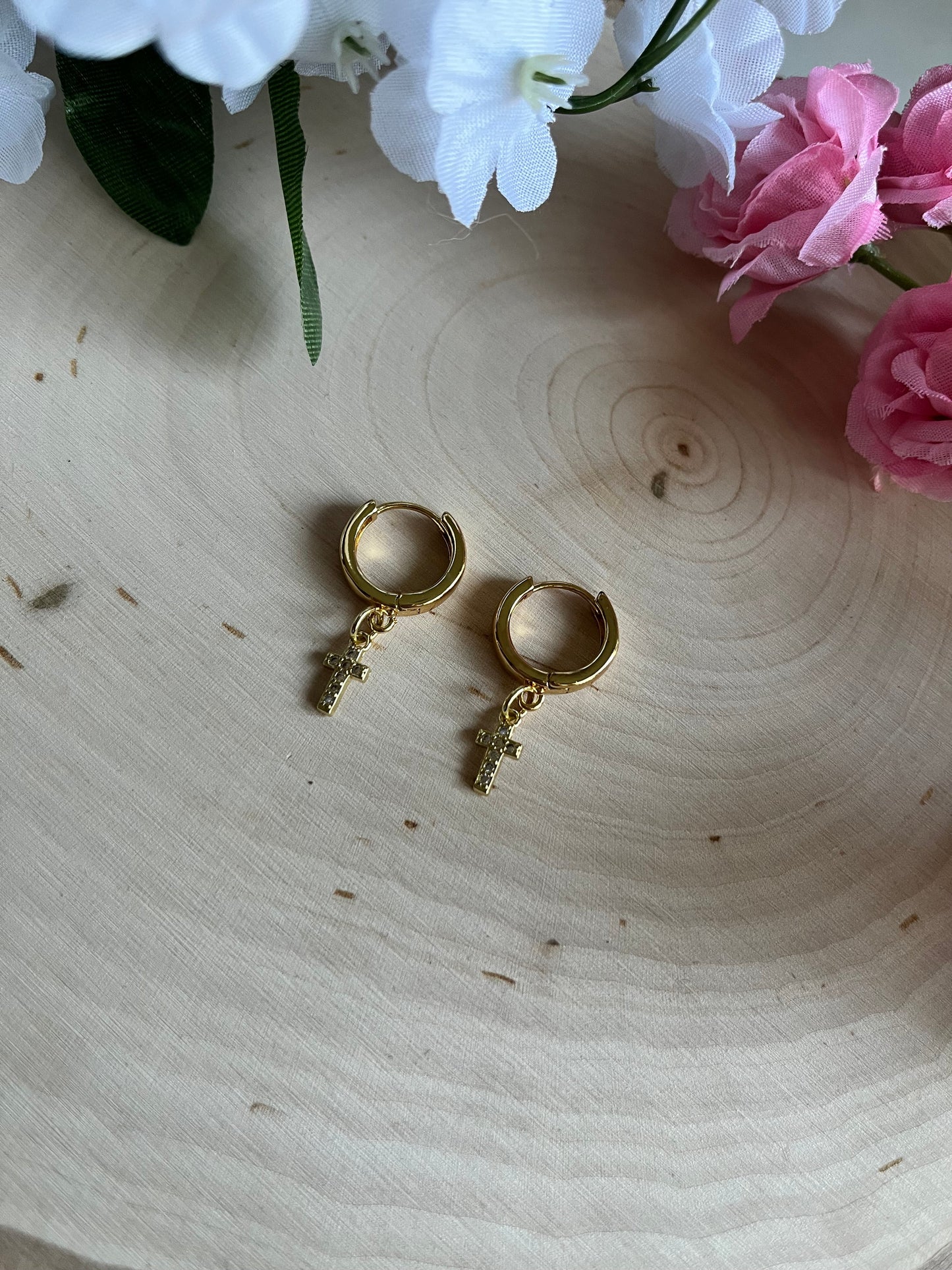 Gold Earrings 18K Cross Christian Jewelry