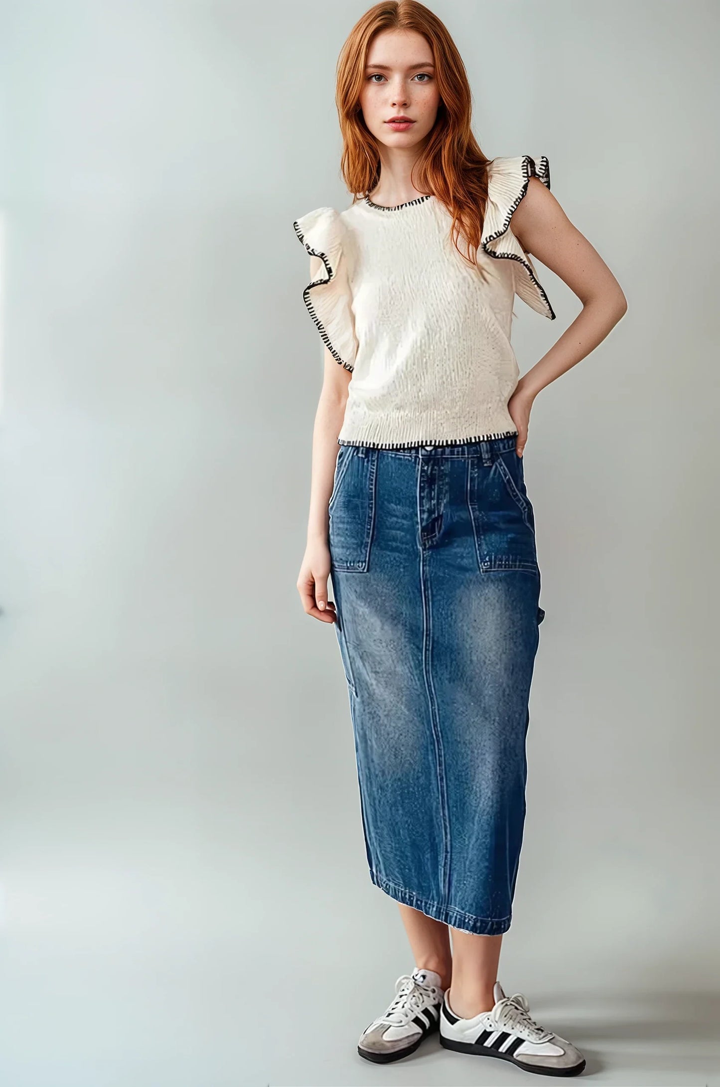 Utility Chic Midi Denim Skirt