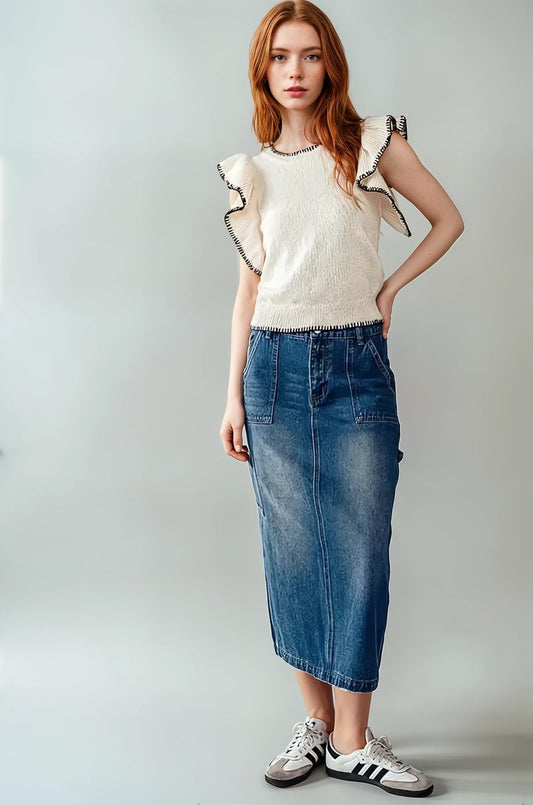 Utility Chic Midi Denim Skirt