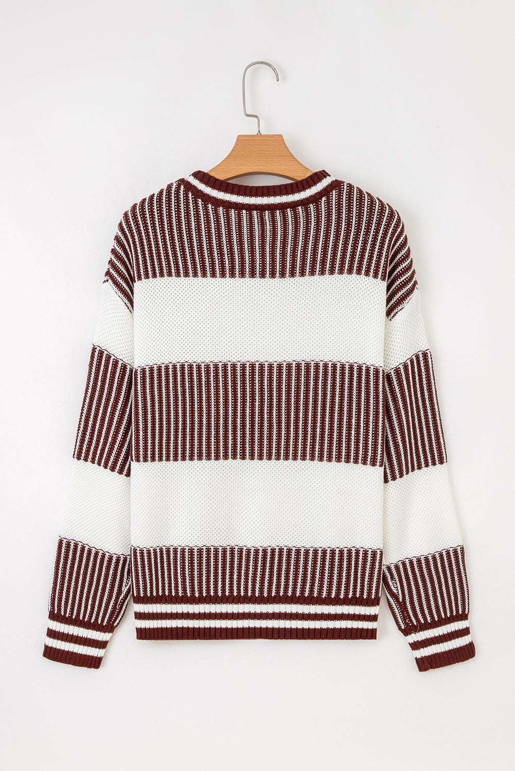 Light Blue Two Tone Striped Patchwork Drop Shoulder Sweater