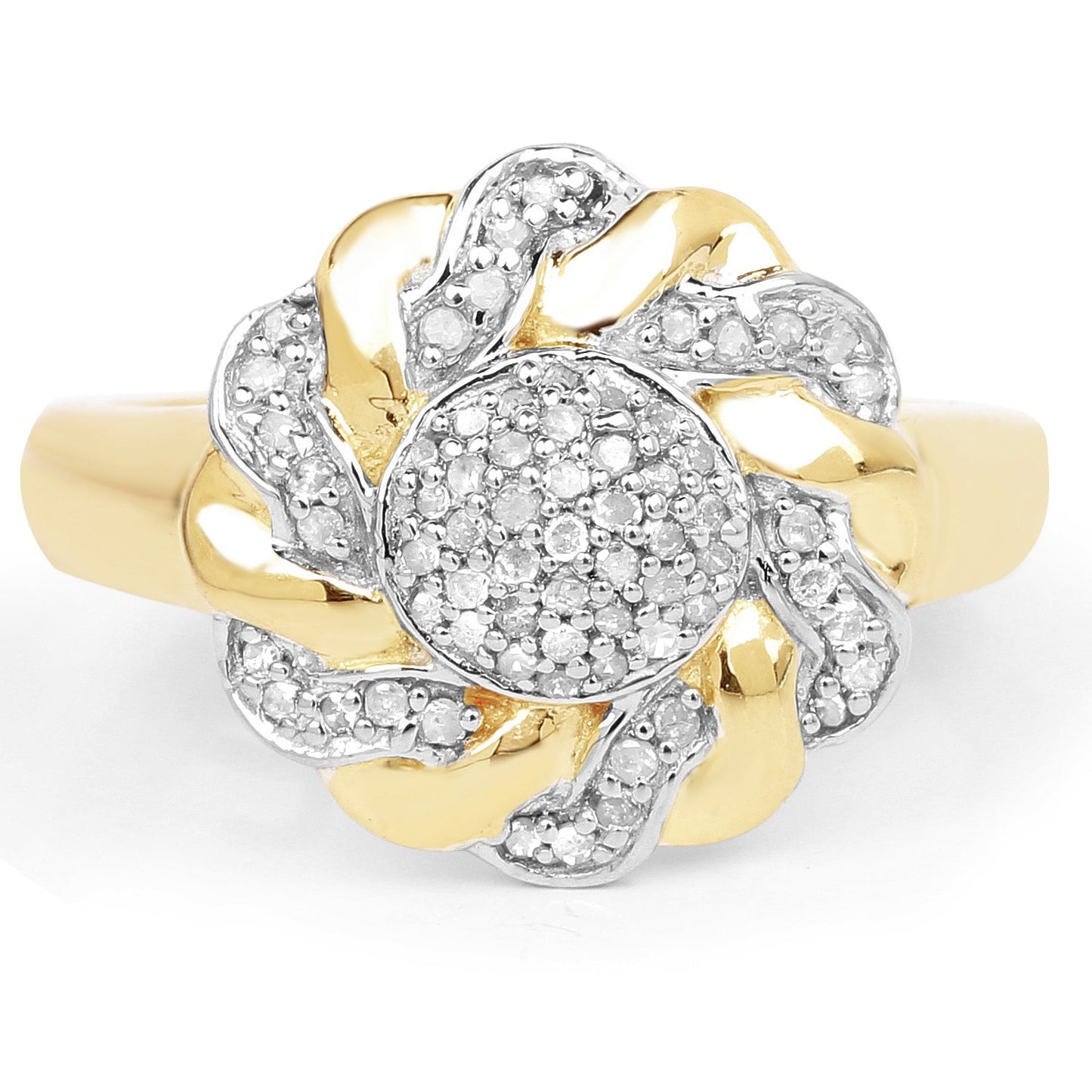 14K Yellow Gold Plated 0.28 Carat Genuine White Diamond .925 Sterling Silver Ring
