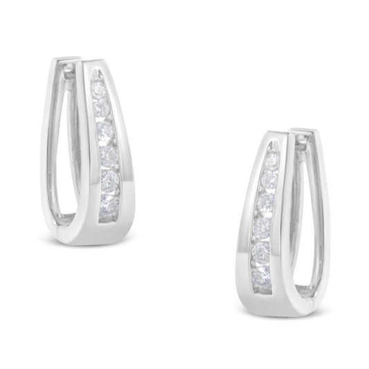 14k White Gold 1/4 Cttw Channel-Set Brilliant Round-Cut Diamond Hoop Earrings (I-J Color, I2-I3 Clarity)