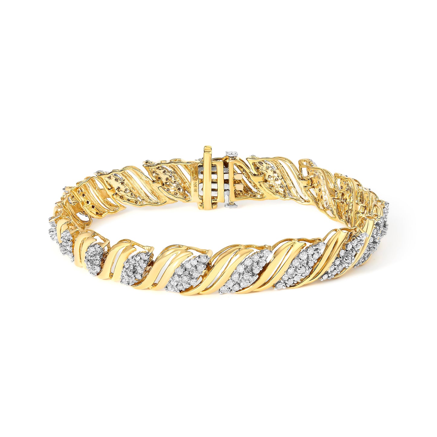 10K Yellow Gold 2.0 Cttw Diamond S-Link Twist Design Link Bracelet
