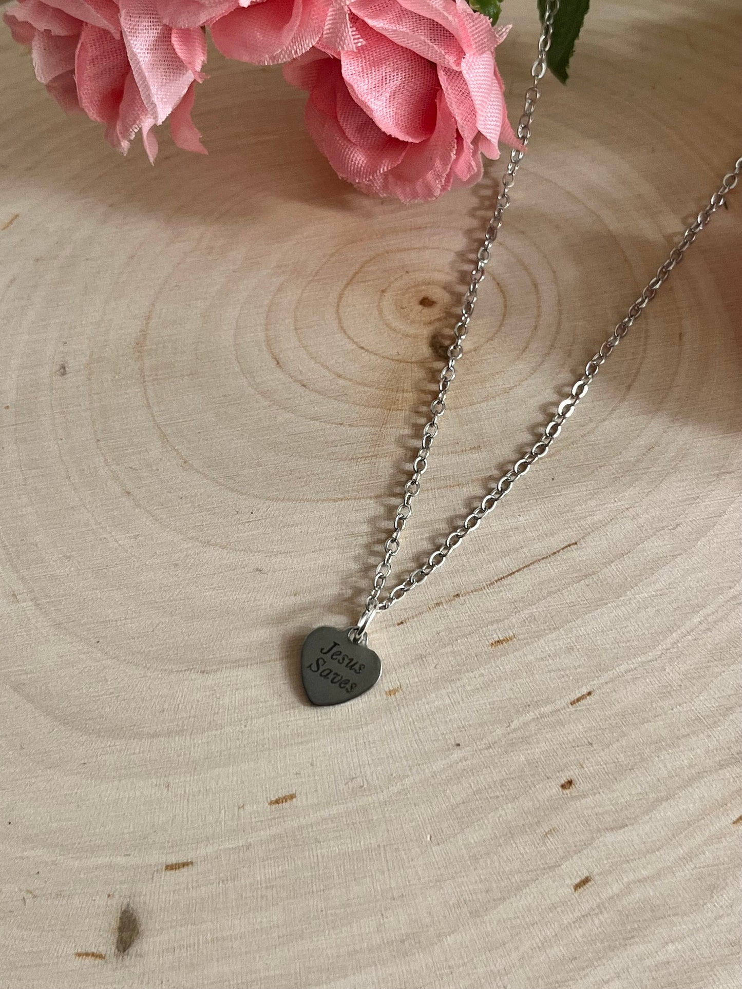 Silver Engraved Necklace Jesus Saves Stainless Steel Pendant