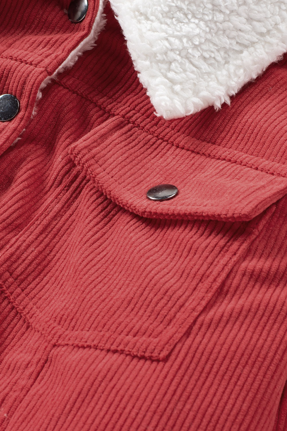 Gray Sherpa Snap Flap Pocket Cropped Corduroy Jacket