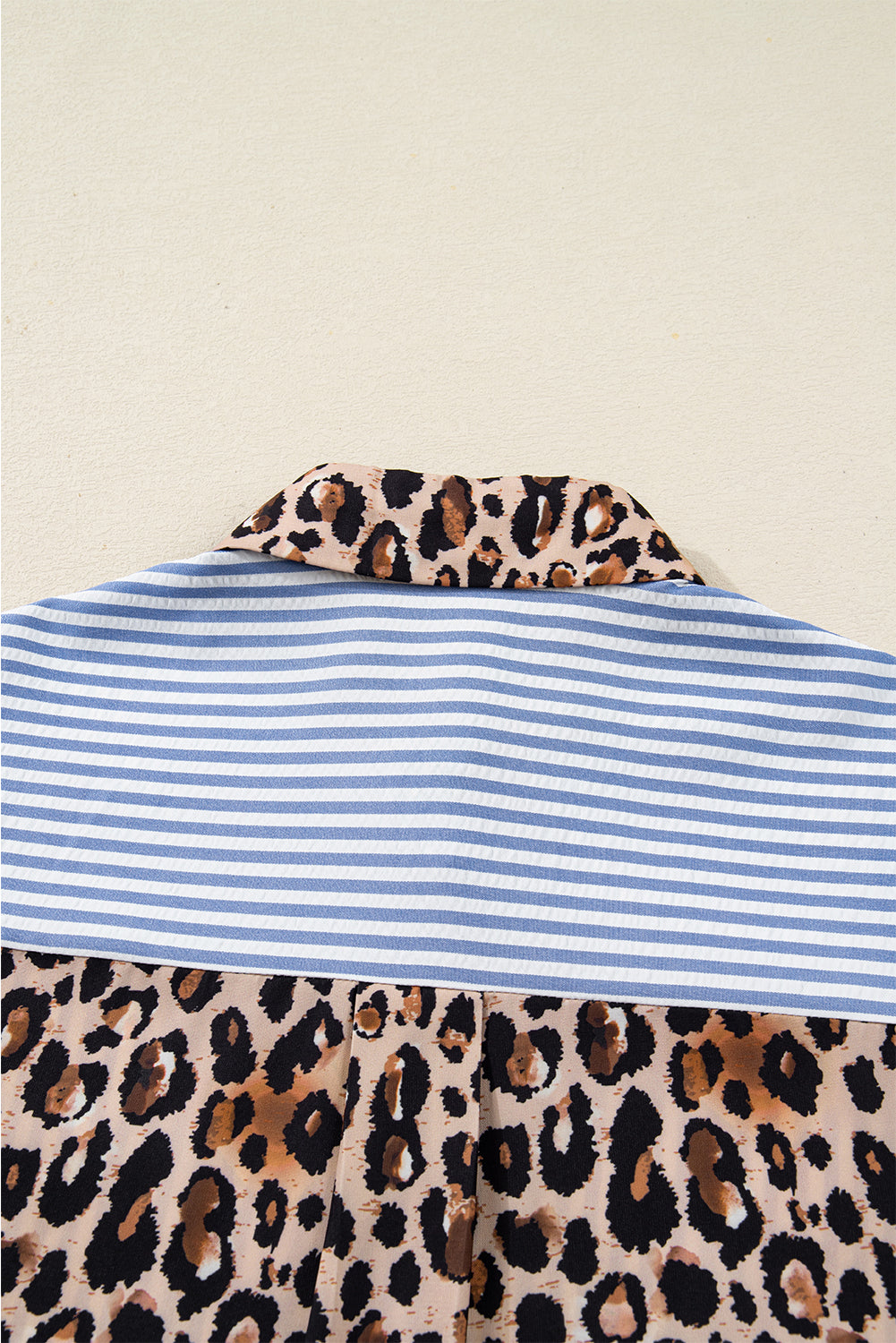 Sky Blue Contrast Leopard and Stripes Button Up Shirt