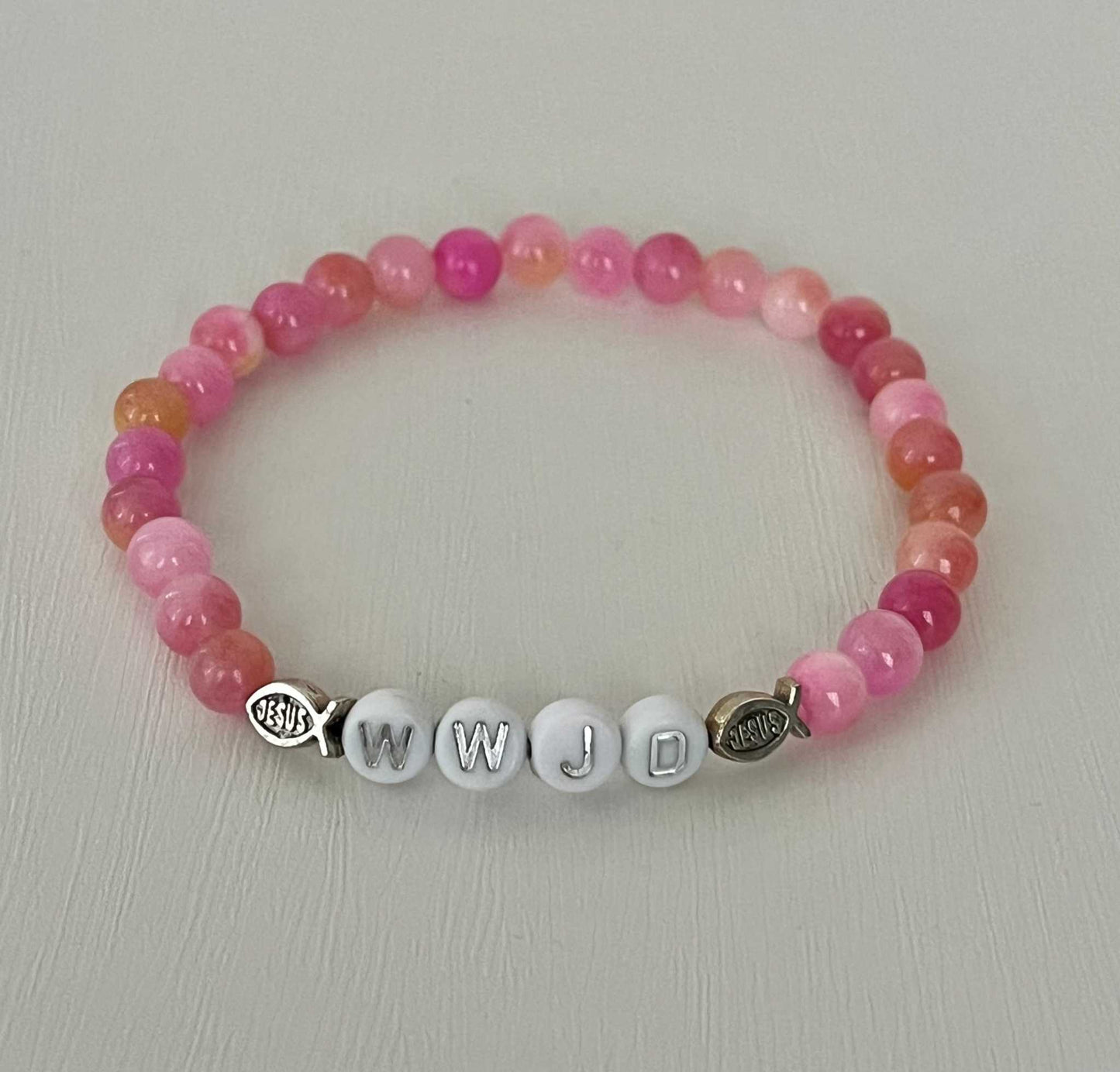 WWJD Bead Bracelet - Multi-Color Natural Stone Faith Jewelry