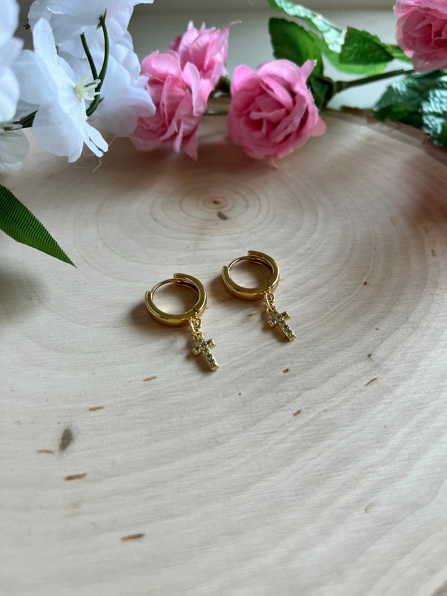 Gold Earrings 18K Cross Christian Jewelry