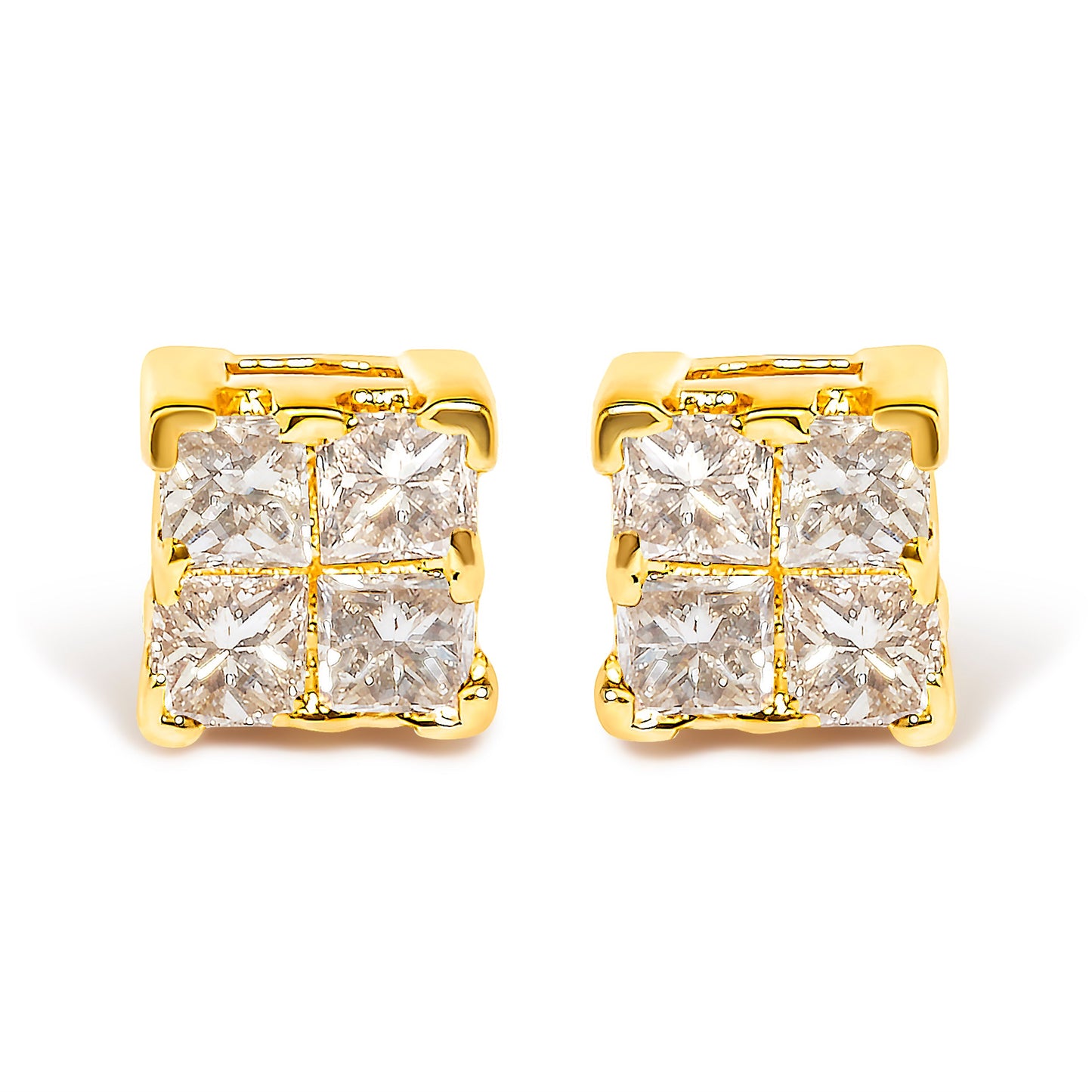 14K Yellow Gold 1/4 Cttw Invisible Set Princess-Cut Diamond Square Stud Earring (J-K Color, I1-I2 Clarity)