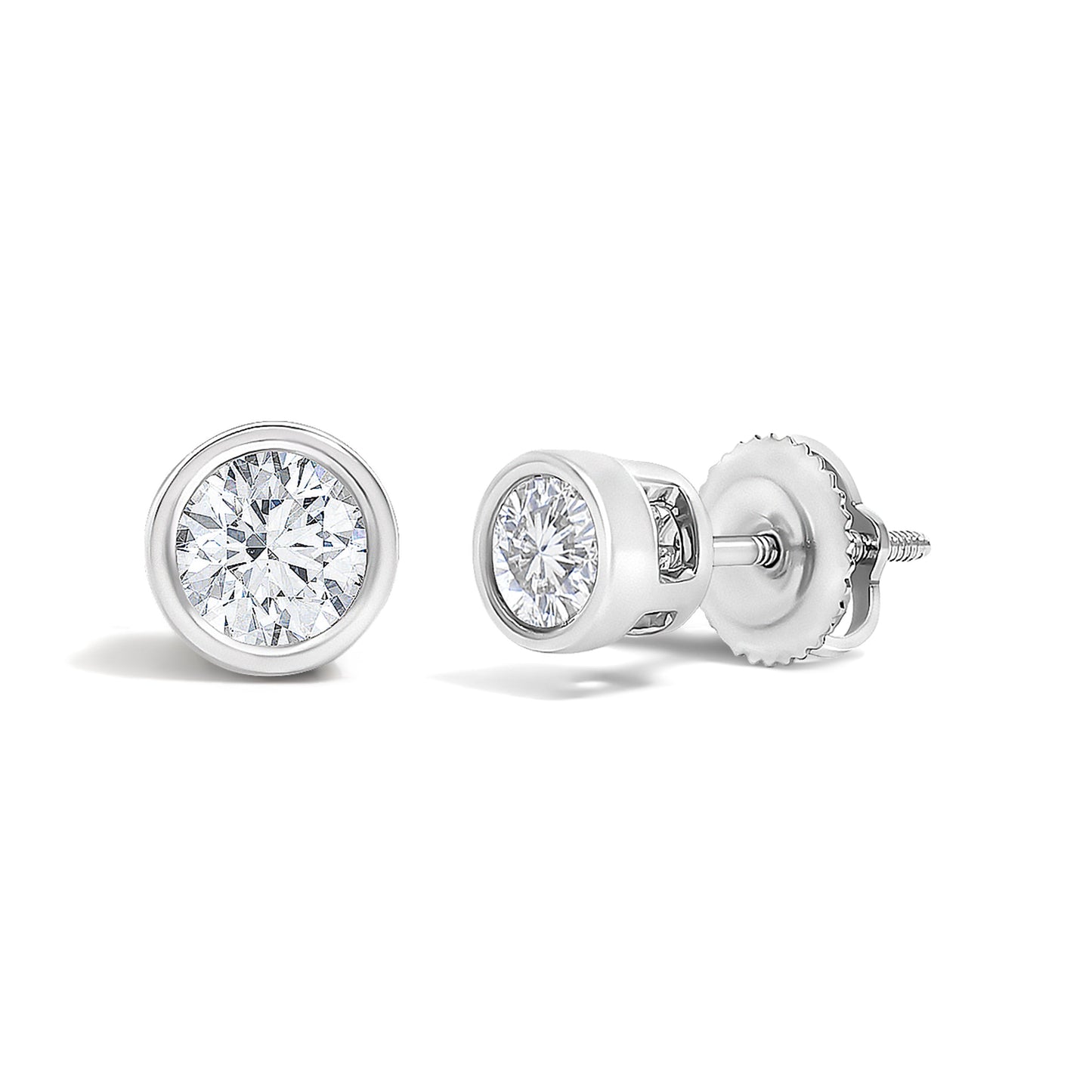 14K White Gold 1/2 Cttw Lab Grown Diamond Bezel Solitaire Stud Earrings