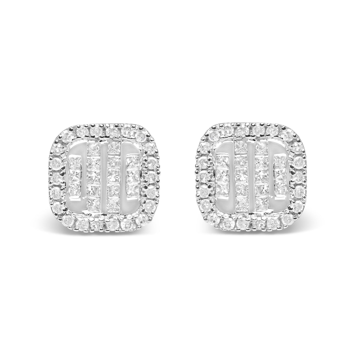 10K White Gold Invisible Set 1/2 Cttw Diamond Composite and Halo Stud Earrings (H-I Color, I1-I2 Clarity)