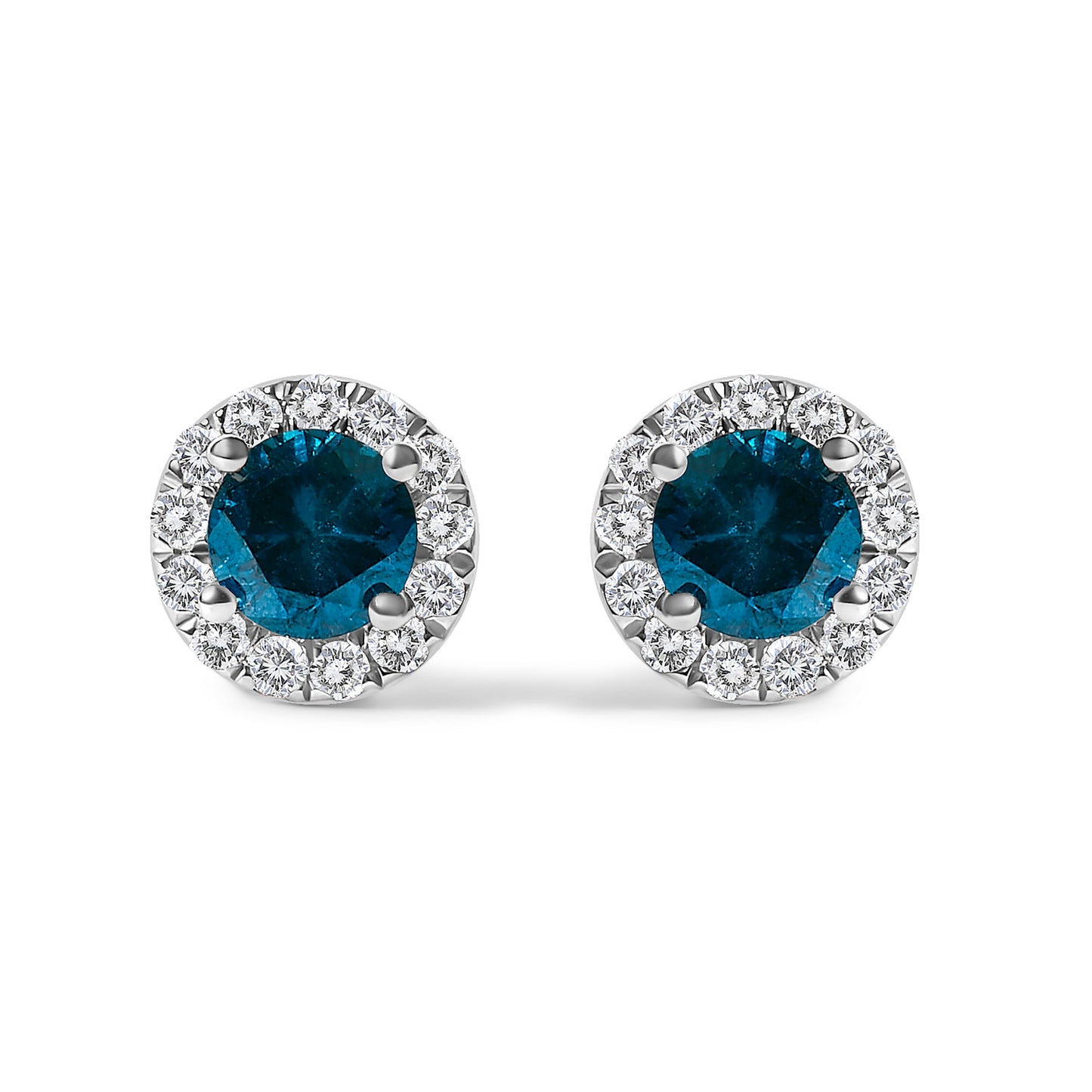 .925 Sterling Silver 1.00 Cttw Blue Diamond Halo Stud Earring