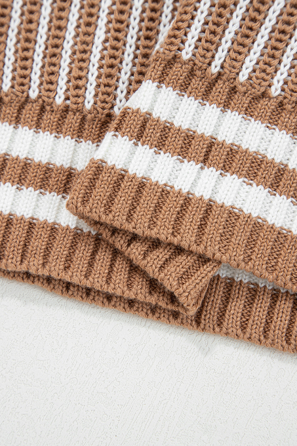 Light Blue Two Tone Striped Patchwork Drop Shoulder Sweater