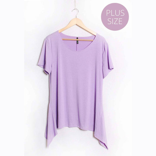 Women's Plus Shirt Short Sleeve Scoop Neck Extended Hem Top
