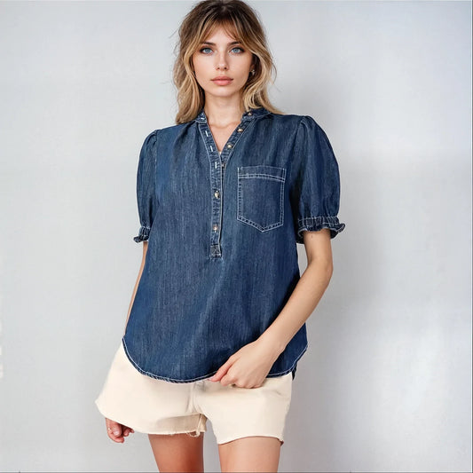Mineral Washed Denim Top