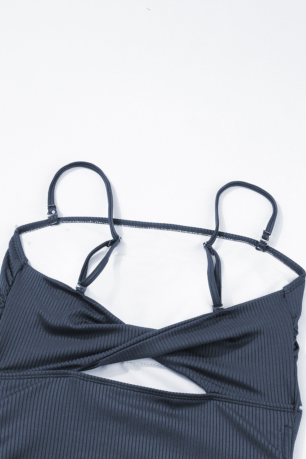 Navy Blue Side Drawstring Cutout Ribbed One Piece Swimsuit