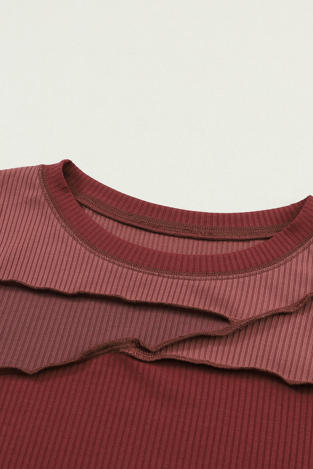 Exposed Seam Color Block Ribbed Knit Top