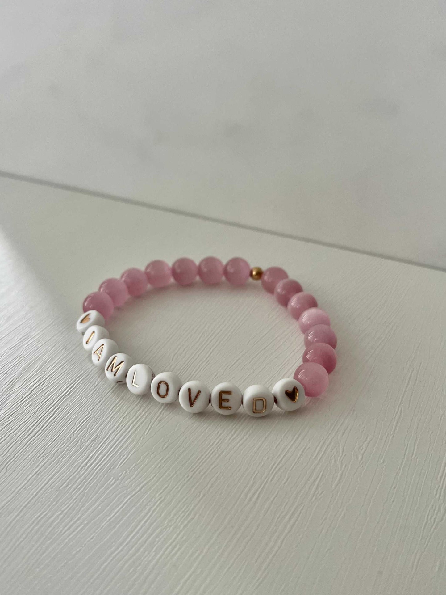 I Am Loved Pink Opal and White Bead Bracelet – Christian Jewelry