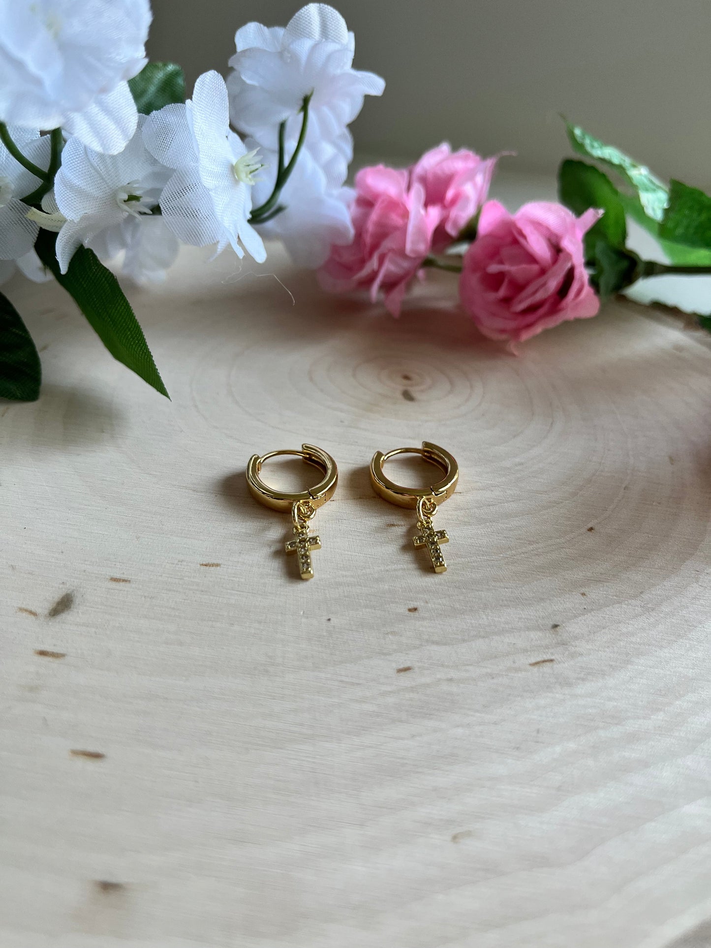 Gold Earrings 18K Cross Christian Jewelry