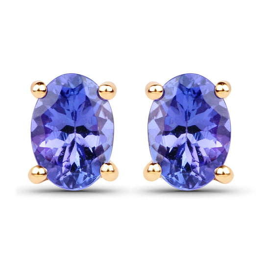 1.24 Carat Genuine Tanzanite 14K Yellow Gold Earrings
