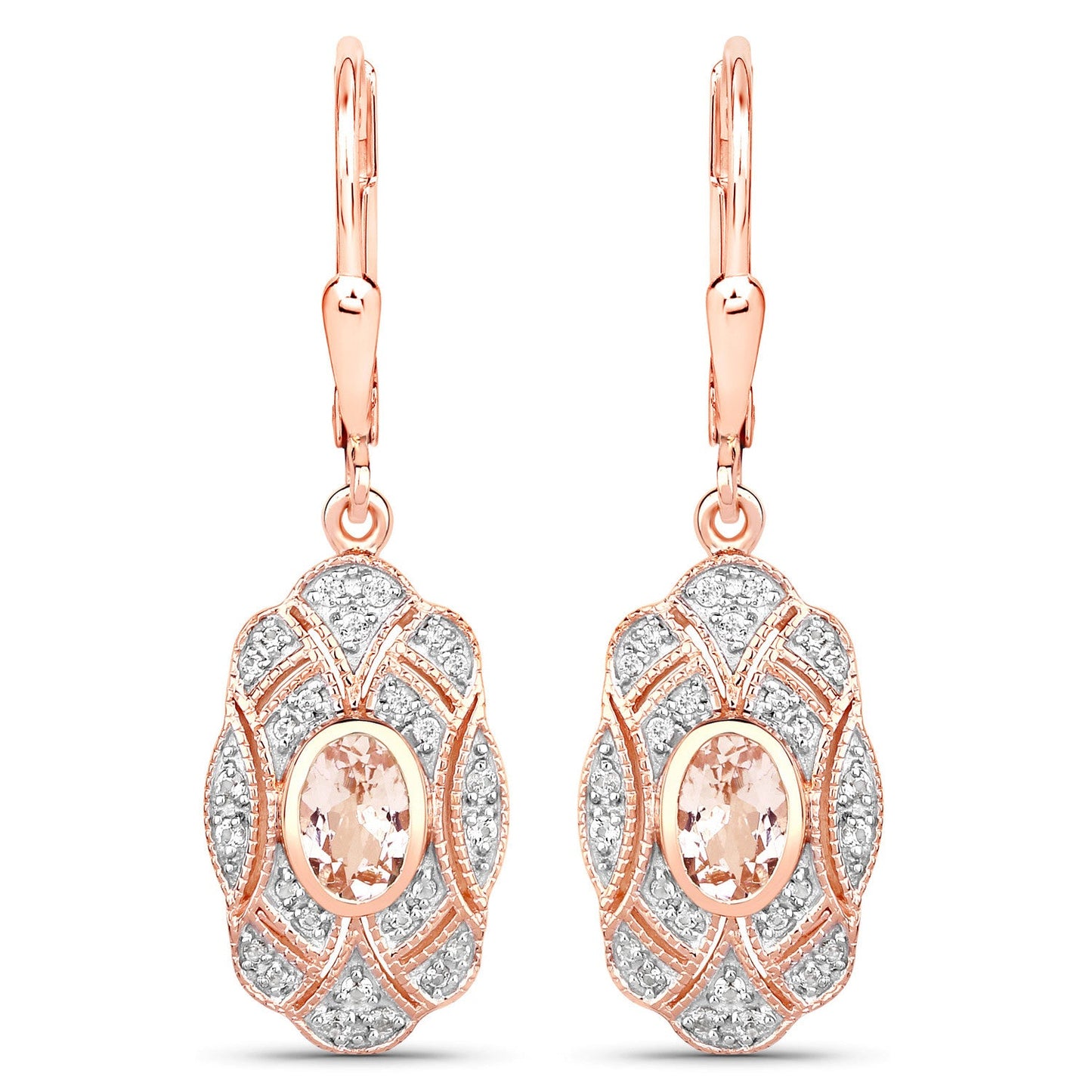 1.04 Carat Genuine Morganite and White Topaz .925 Sterling Silver Earrings