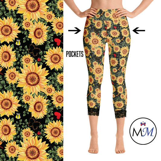 Sunflower Leggings with Black Lace Capri