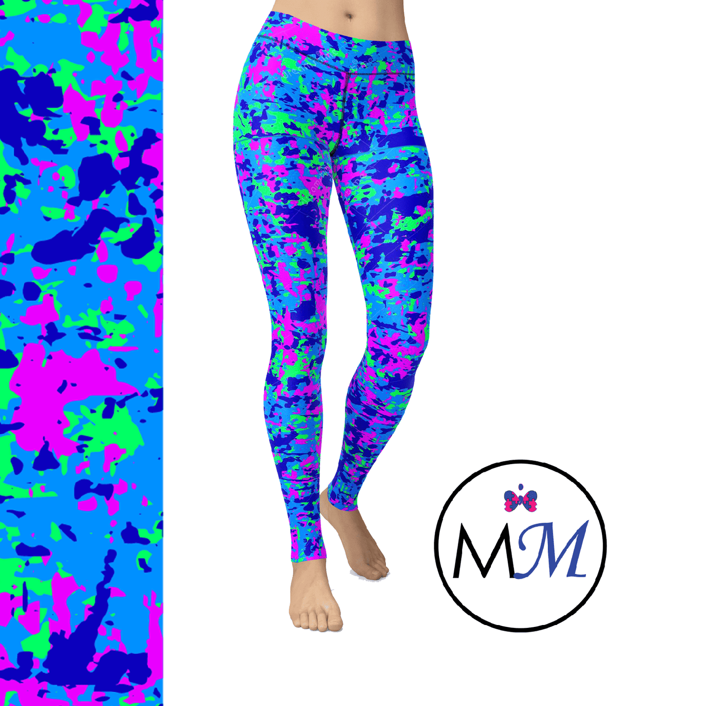 UV Reactive Fluorescent Neon  Camo Full Length Leggings with pockets