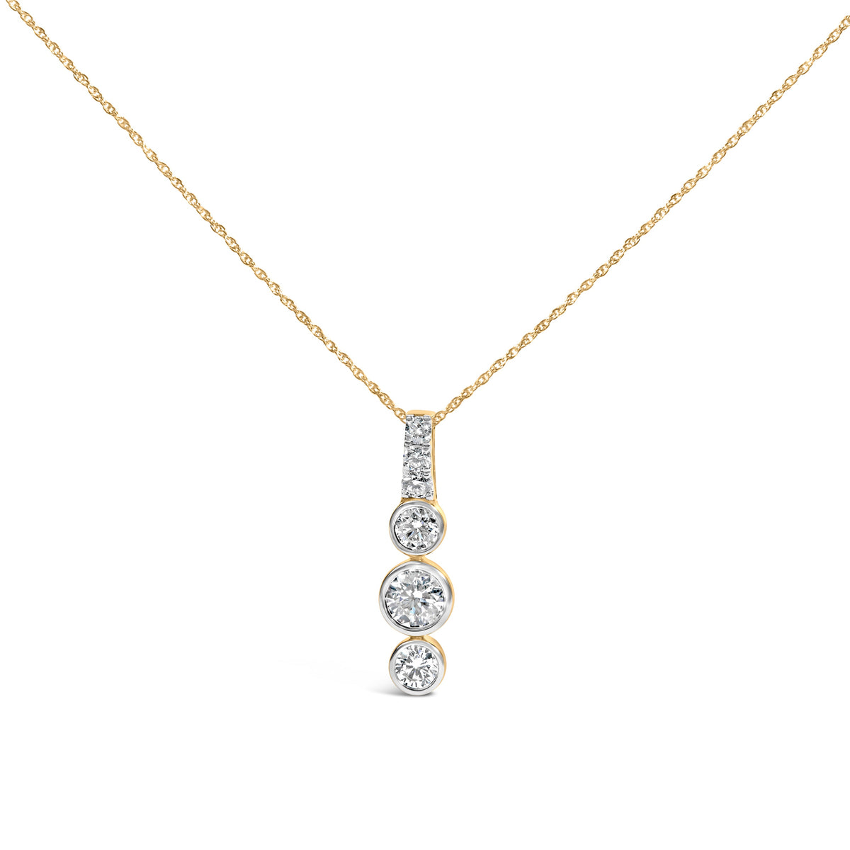 10K Yellow Gold Plated Silver 1 1/2 Cttw Lab Grown Diamond Bezel Set Vertical Drop Pendant Necklace