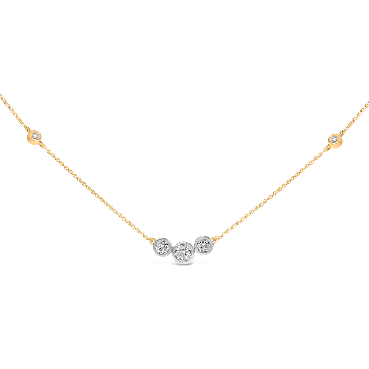 10K Yellow Gold Plated Sterling Silver 1.0 Cttw Lab Grown Diamond Bezel Station Necklace