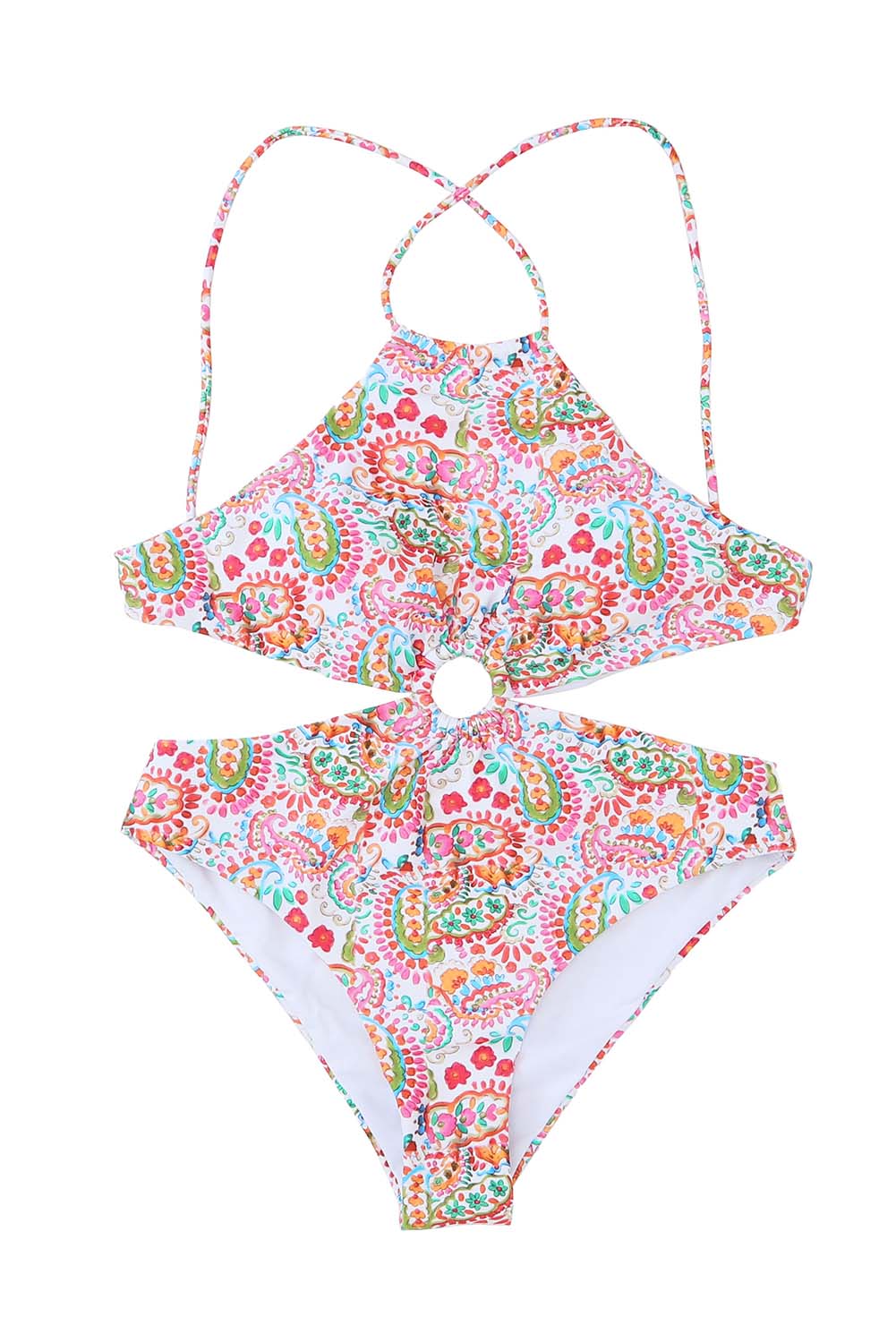 Multicolor Floral Print Lace Up Backless Monokini