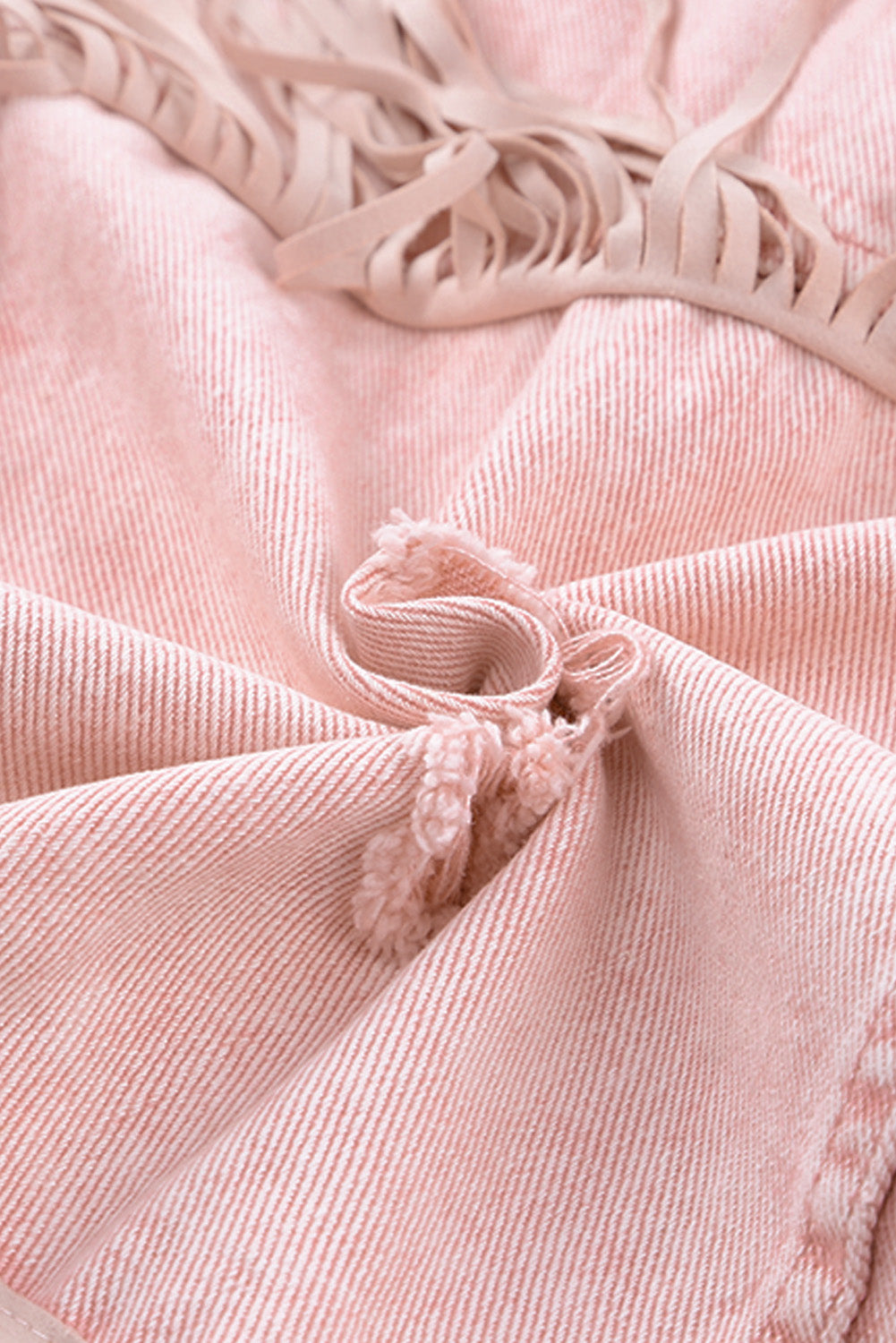 Pink Distressed Ripped Fringe Hem Cropped Denim Jacket