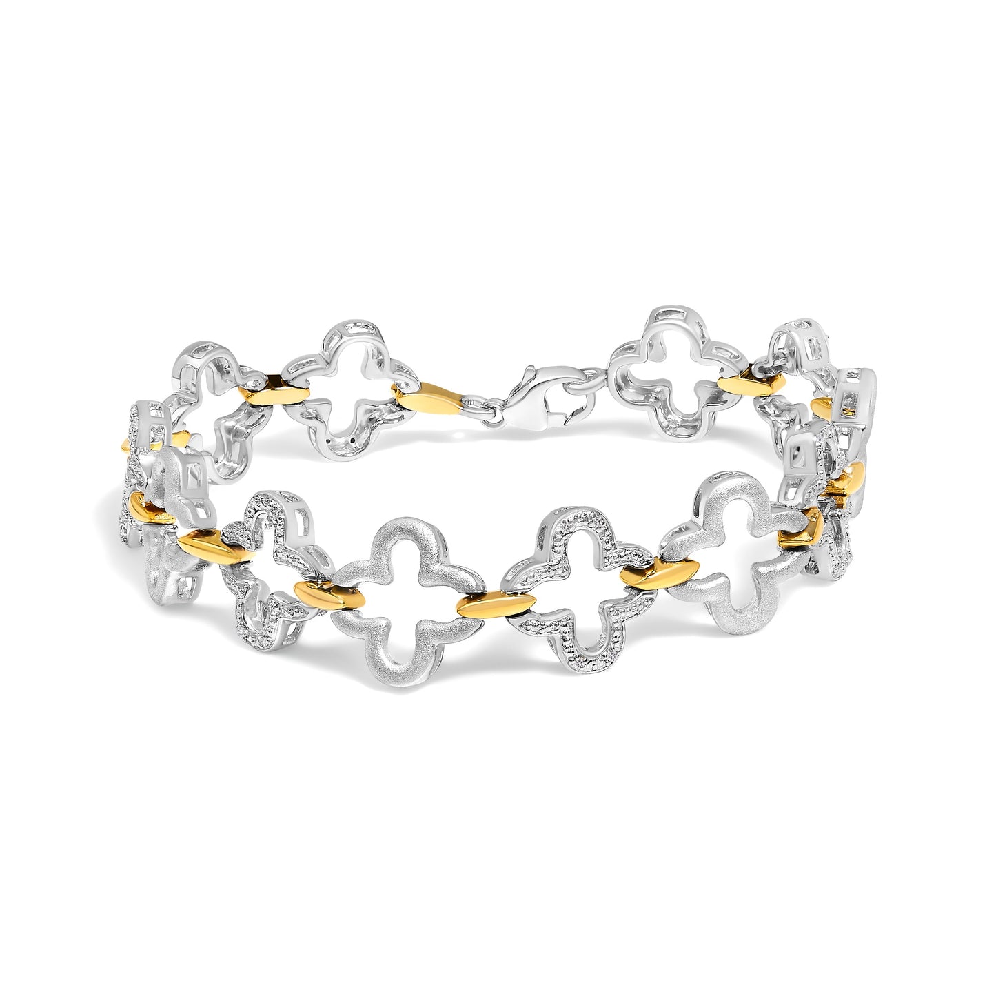.925 Two-tone Sterling Silver 1/10 Cttw Natural Round Diamond Fashion Tennis Bracelet (I-J Color, I1-I2 Clarity) - 7"