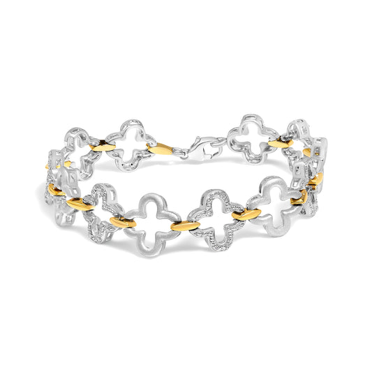 .925 Two-tone Sterling Silver 1/10 Cttw Natural Round Diamond Fashion Tennis Bracelet (I-J Color, I1-I2 Clarity) - 7"