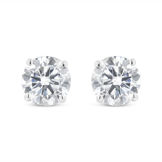 14K White Gold 1-1/2 Cttw Round Brilliant-Cut Near Colorless Diamond Classic 4-Prong Stud Earrings with Screw Backs (H-I Color, SI1-SI2 Clarity)